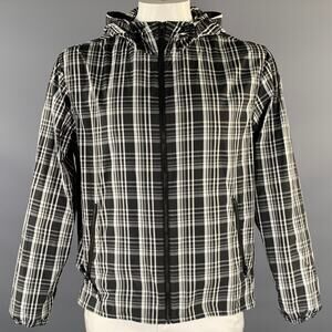 MICHAEL KORS Chest Size XL White Black Plaid Polyester Hooded Jacket